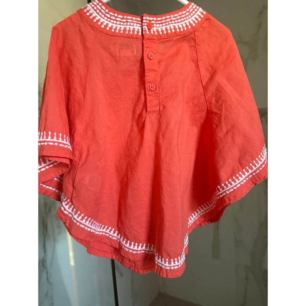 Girls’ Coral Cotton Top with Embroidered Details Toddler 4 years